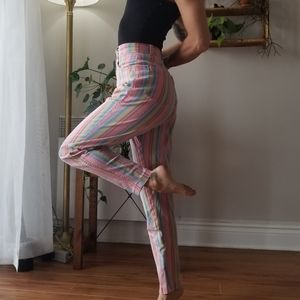 Style But Italy Stripe Pants Hipster Pink Blue High Rise Waisted Retro Colorful